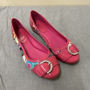 Coach Signature Remmi Poppy Pink Patent Leather Flat ballet Shoes Women's Sz 7.5